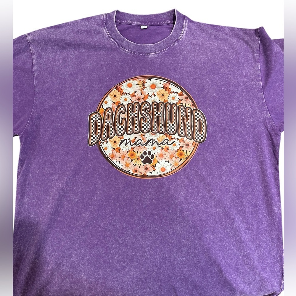 NEW Oversized Stonewashed Purple Dachshund Mama T-Shirt